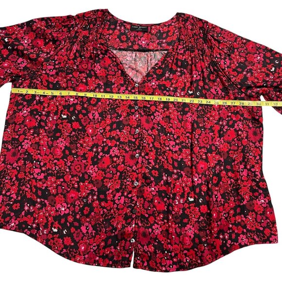 Lane Bryant Floral Top Blouse Button Front Long Sleeves V Neck Red 26/28 New - Picture 5 of 10